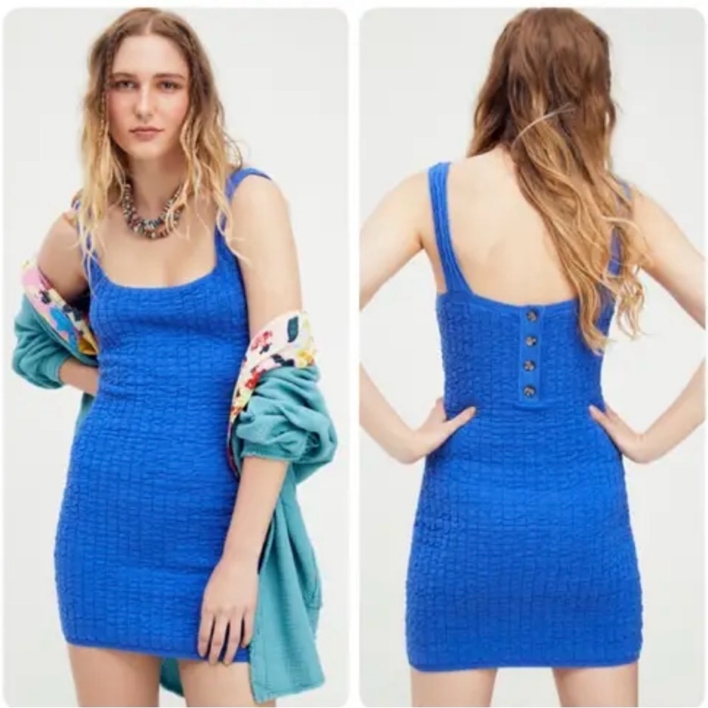 Free People FP Beach Short And Sweet Mazarine Blue Textured Mini Dress Size M